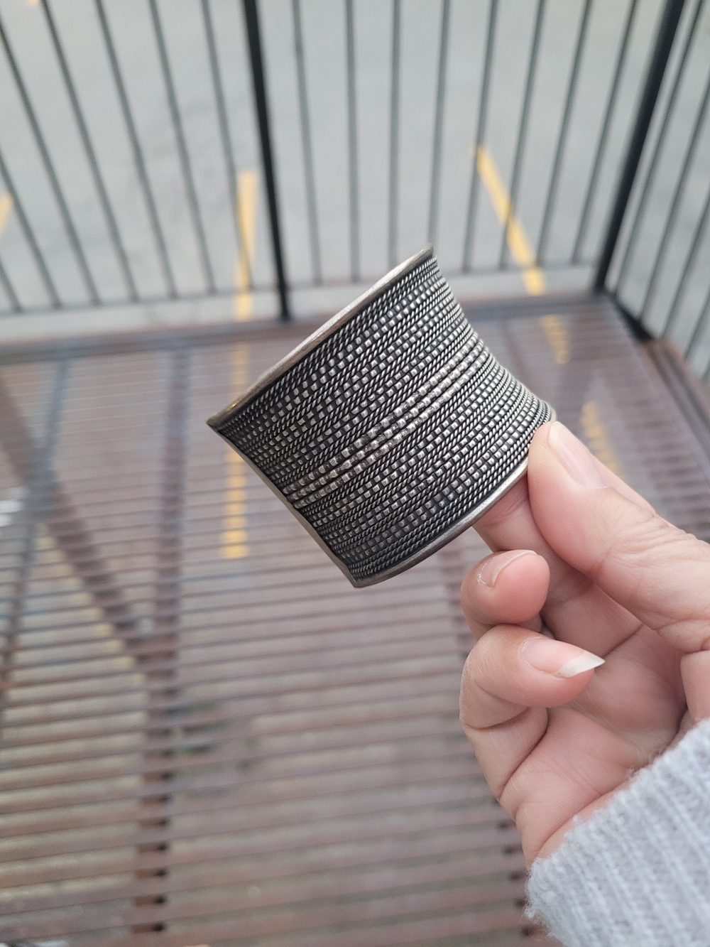 Woven Texture Wide Cuff Bracelet Black Silver Finish Hippie Boho Gypsy Core Chic